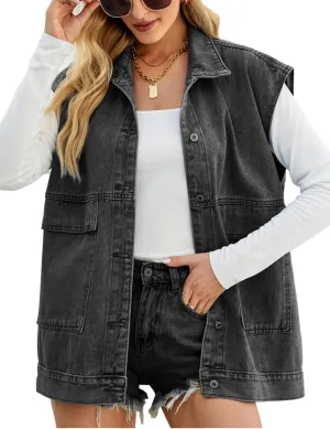 HangNiFang Aztec Denim Jacket Shacket for Women Button Down Vintage Distressed Blue Jean Jacket