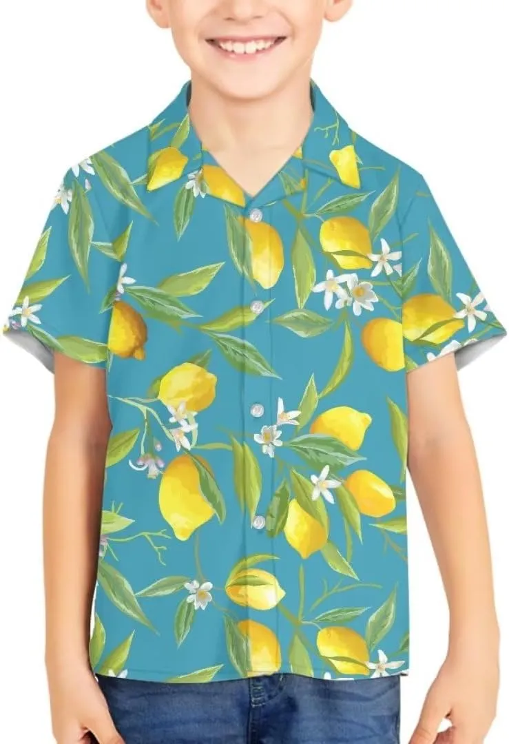 Hawapod Short Sleeves Kid Hawaiian Shirt Cartoon Button Down Lightweight Quick Dry Boy Hawaiian Shirt