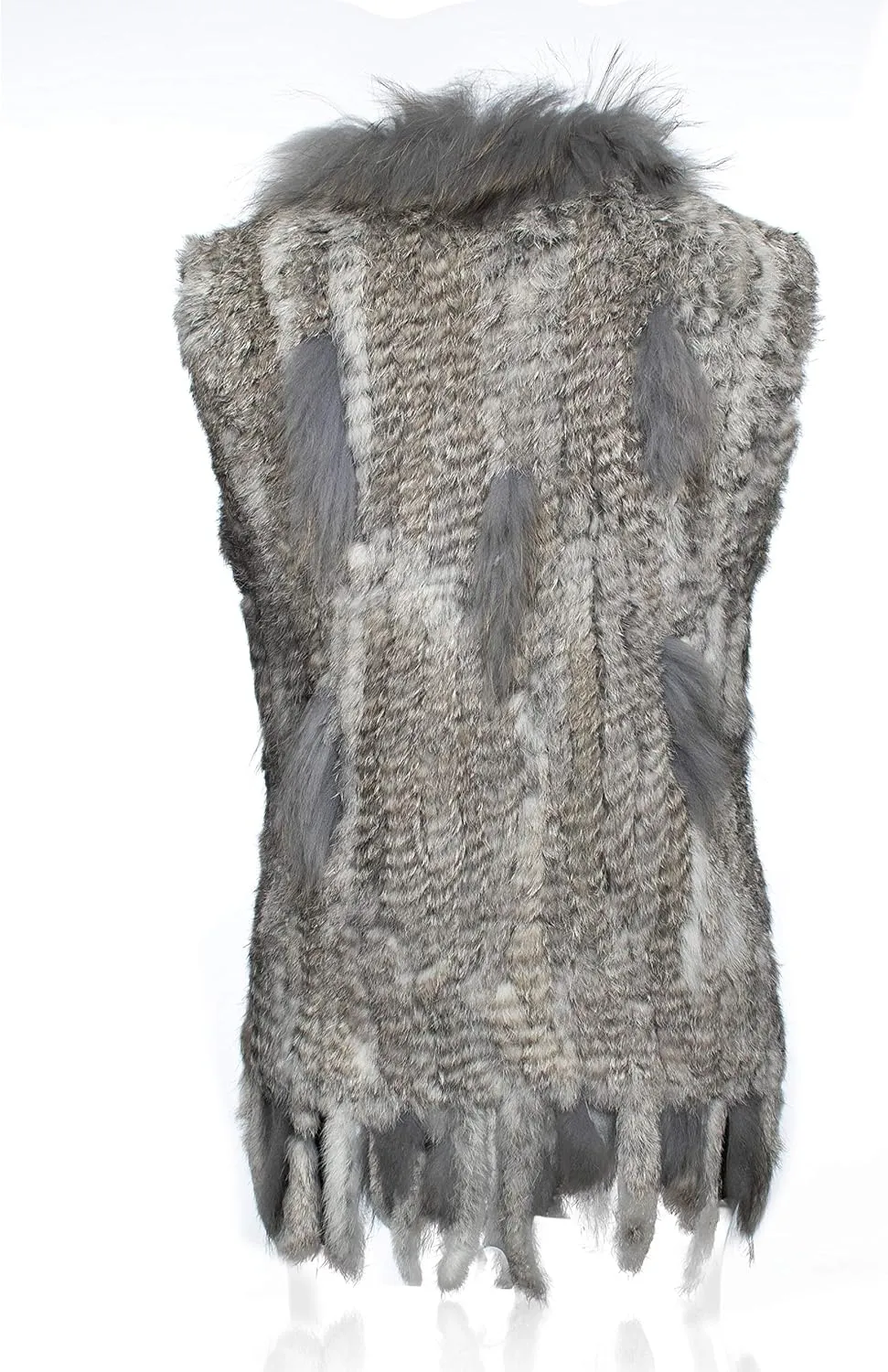 HEIZZI Rabbit Vest for Women, Ladies Coat with Raccoon Trim Collar & Rabbit Tassel, Versatile Fur Coats
