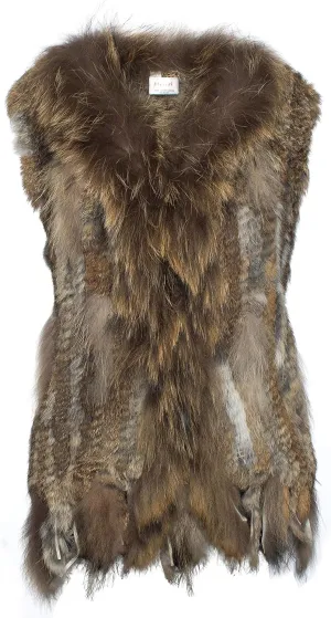 HEIZZI Rabbit Vest for Women, Ladies Coat with Raccoon Trim Collar & Rabbit Tassel, Versatile Fur Coats