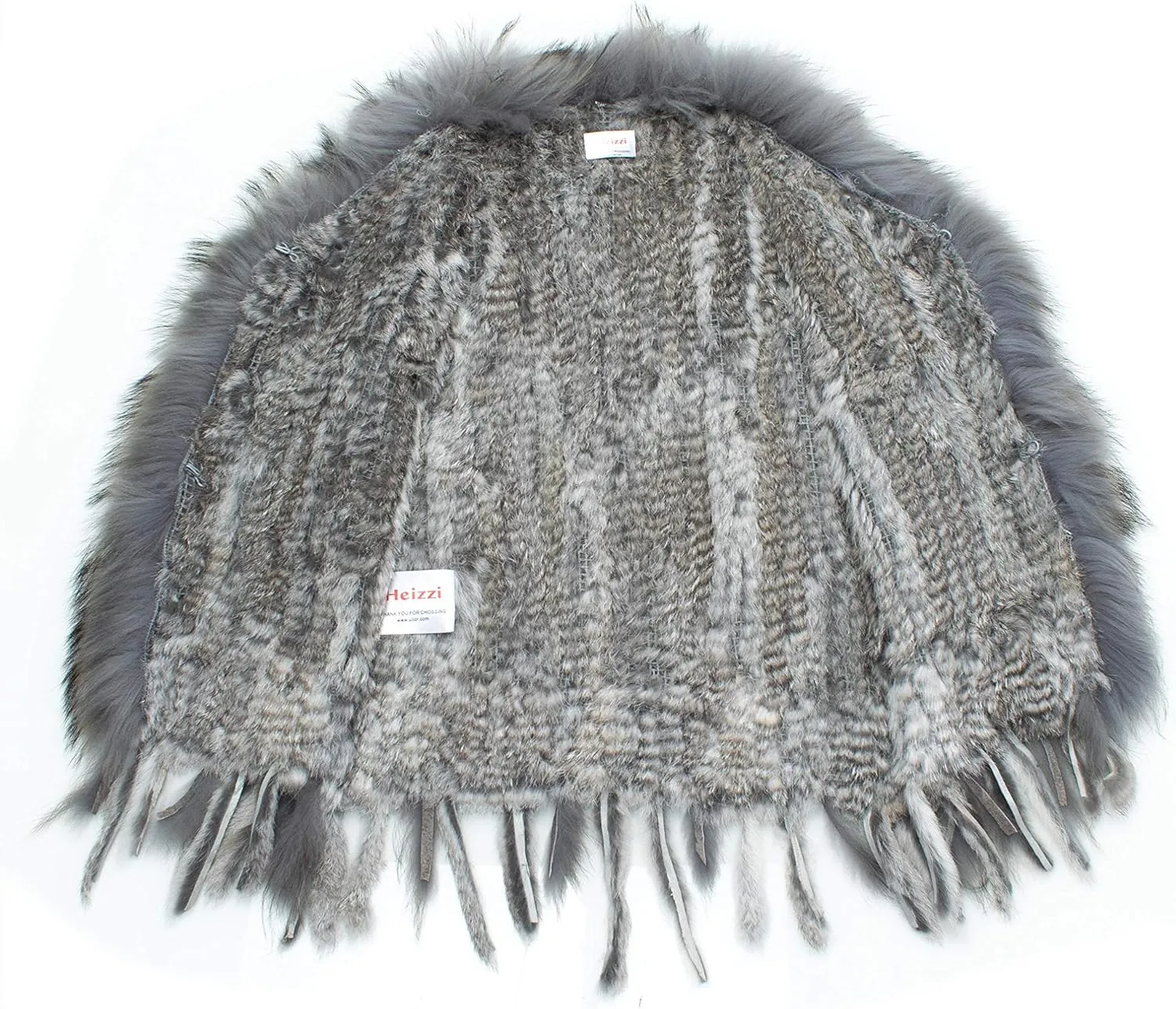 HEIZZI Rabbit Vest for Women, Ladies Coat with Raccoon Trim Collar & Rabbit Tassel, Versatile Fur Coats