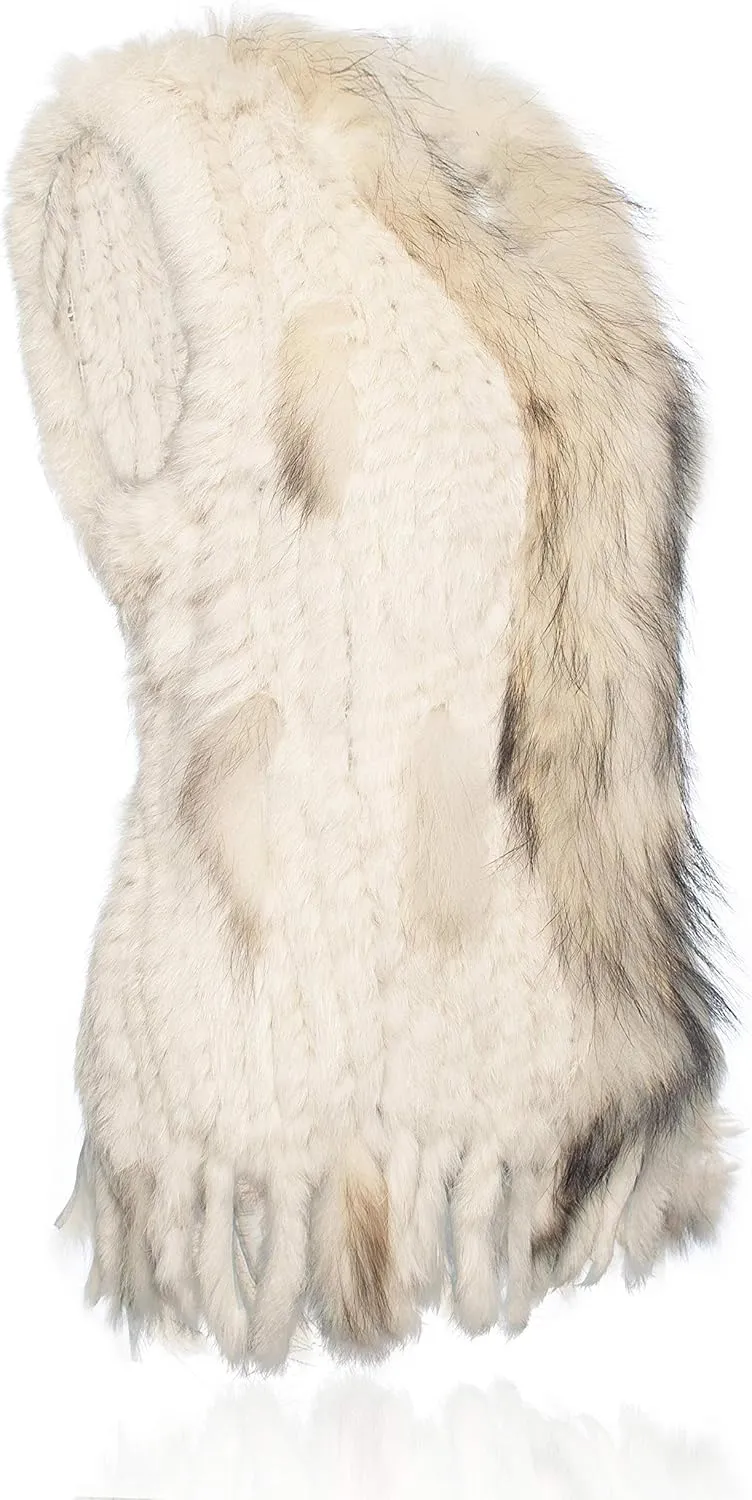 HEIZZI Rabbit Vest for Women, Ladies Coat with Raccoon Trim Collar & Rabbit Tassel, Versatile Fur Coats