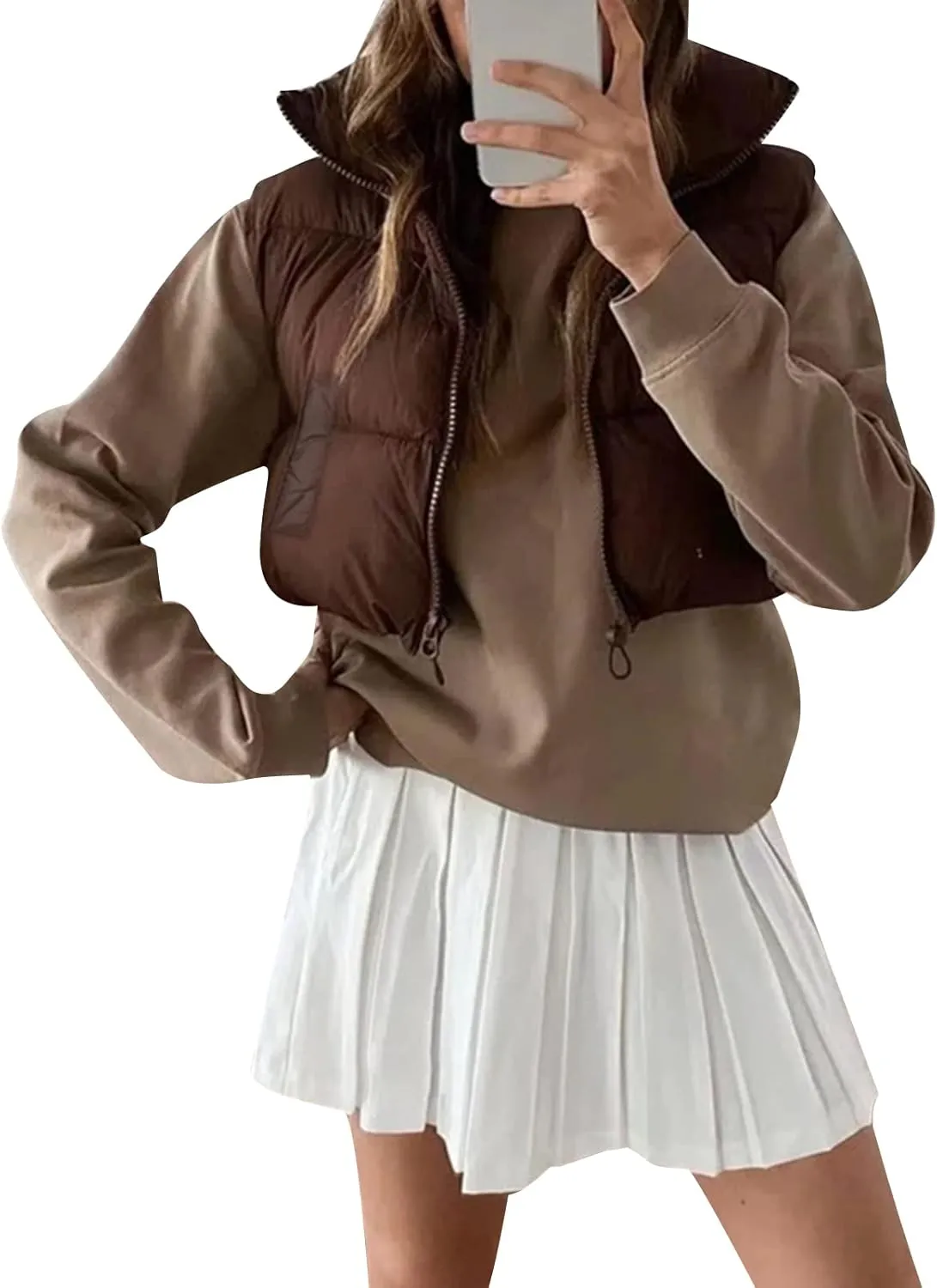 HengShunRui Women Winter Cropped Puffer Vest Sleeveless Cotton Padded Gilet Coat Lightweight Warm Outwear