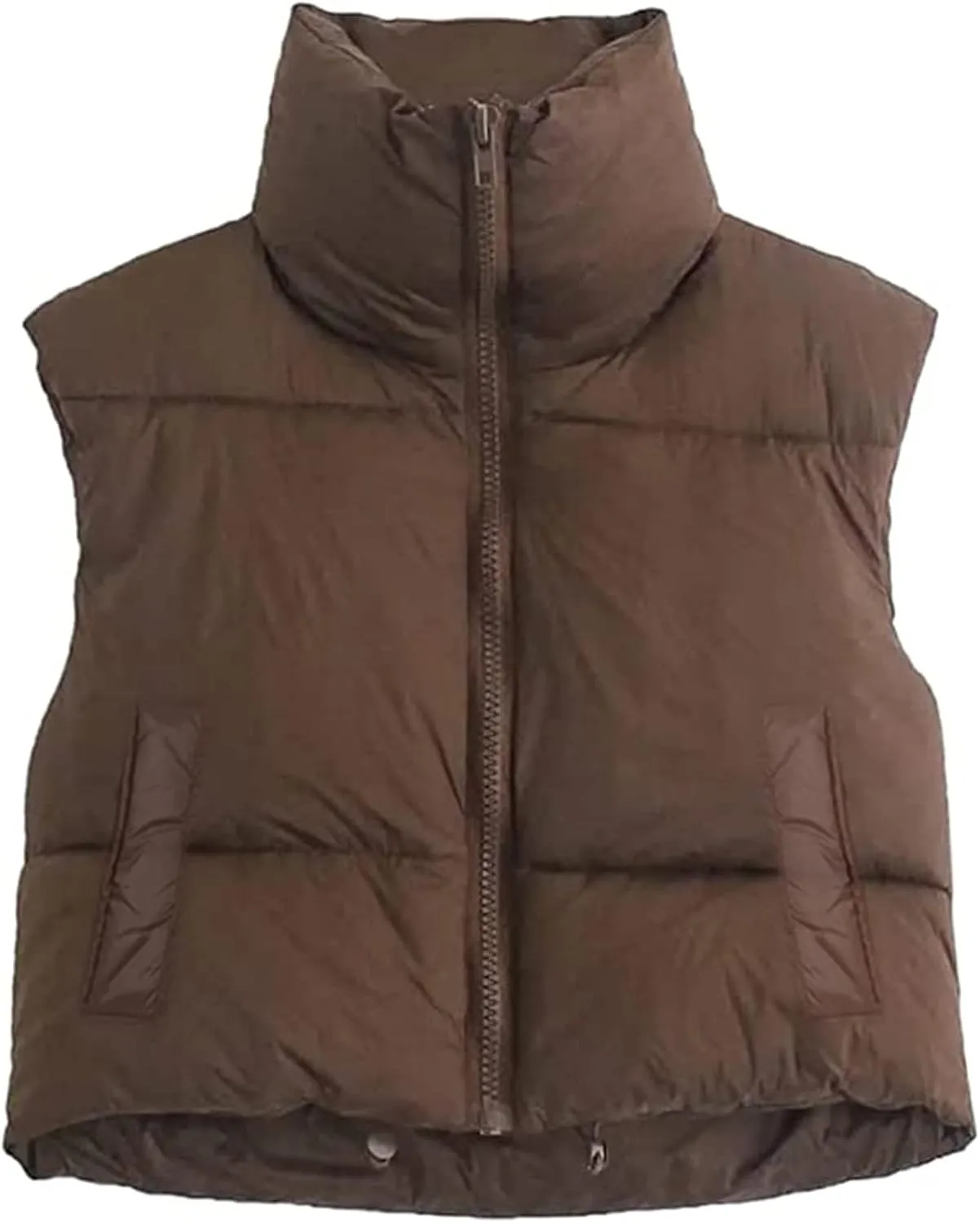 HengShunRui Women Winter Cropped Puffer Vest Sleeveless Cotton Padded Gilet Coat Lightweight Warm Outwear