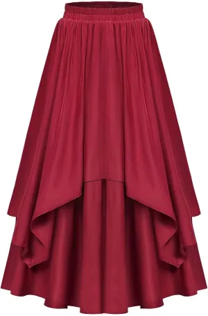 HGps8w Renaissance High Low Skirt for Women Medieval Costume Vintage Gothic Steampunk Victorian Maxi Skirt