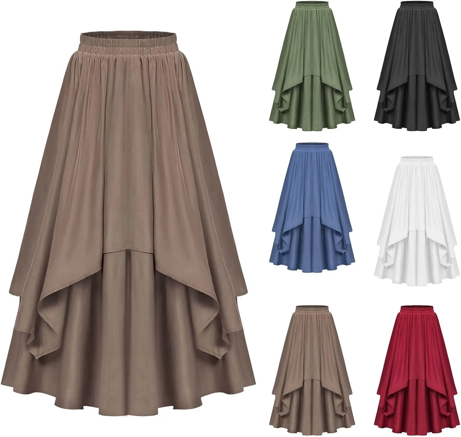 HGps8w Renaissance High Low Skirt for Women Medieval Costume Vintage Gothic Steampunk Victorian Maxi Skirt