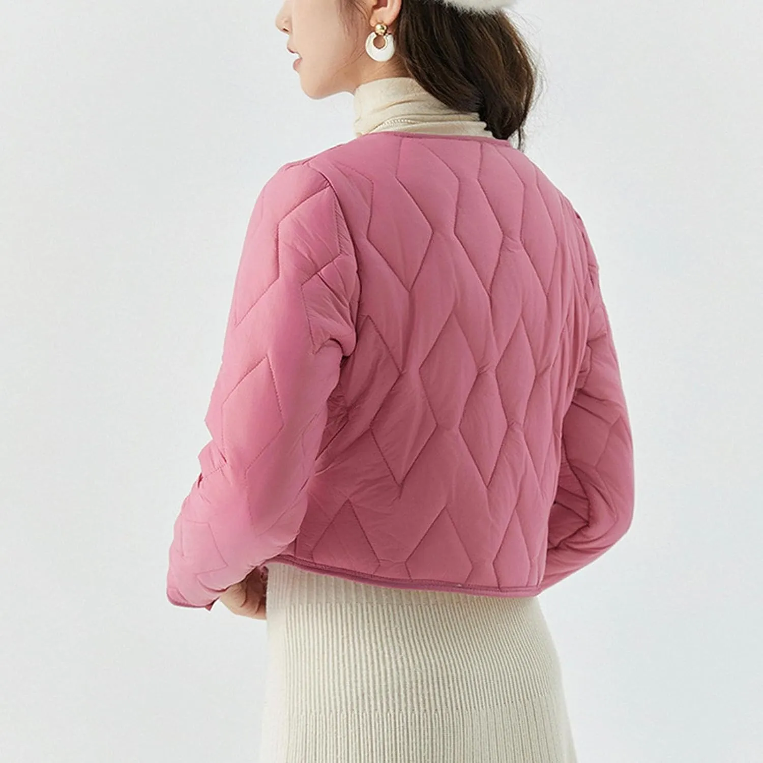 HGps8w Women's Cropped Quilted Winter Coat, Plus Size Casual Lightweight Button Down Padded Down Puffer Jackets