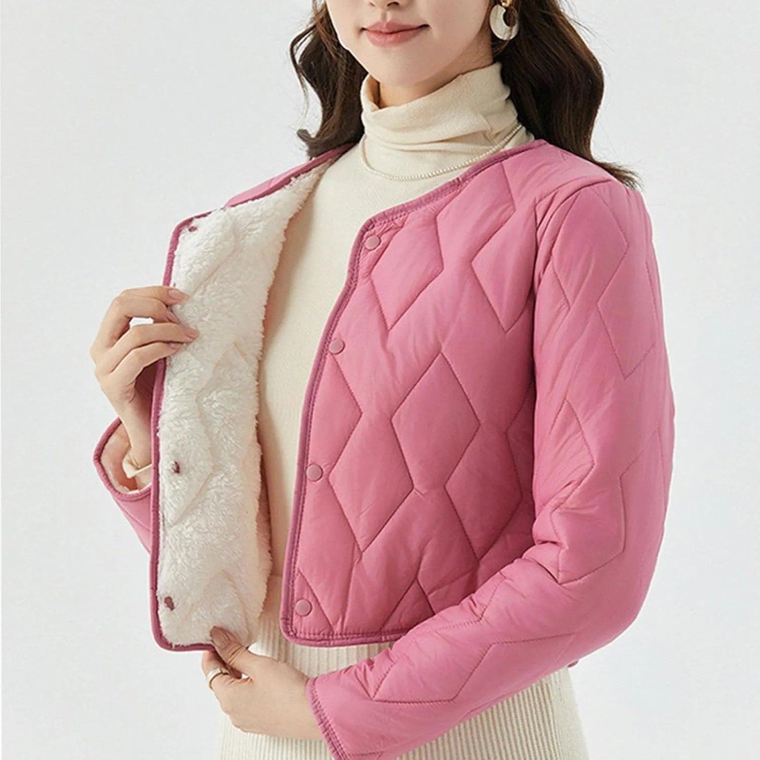 HGps8w Women's Cropped Quilted Winter Coat, Plus Size Casual Lightweight Button Down Padded Down Puffer Jackets