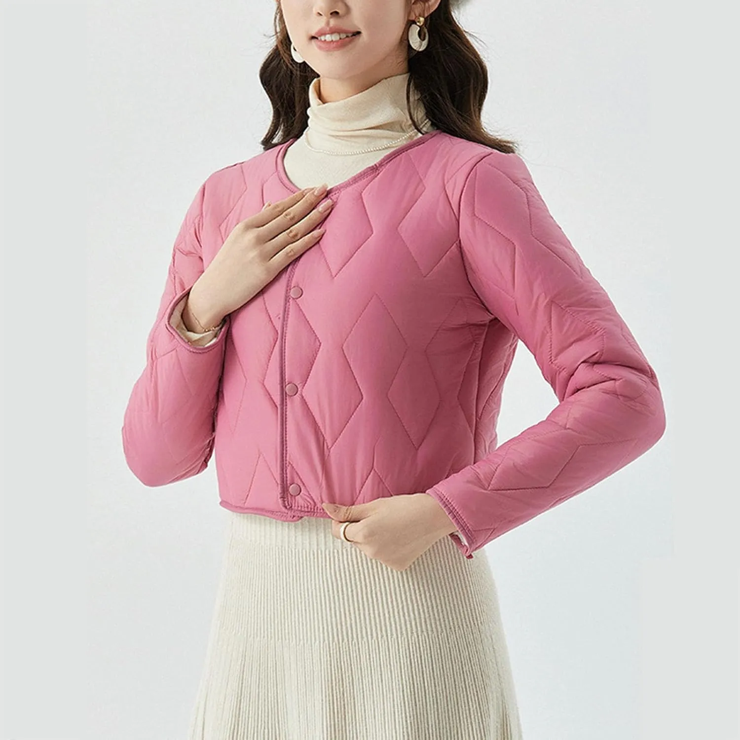 HGps8w Women's Cropped Quilted Winter Coat, Plus Size Casual Lightweight Button Down Padded Down Puffer Jackets