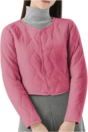 HGps8w Women's Cropped Quilted Winter Coat, Plus Size Casual Lightweight Button Down Padded Down Puffer Jackets