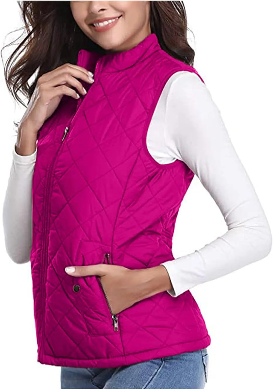 hlysgo Women's Quilted Vest, Stand Collar Lightweight Zip Pockets Padded Gilet Sleeveless Zipper Coat Jacket Outwear