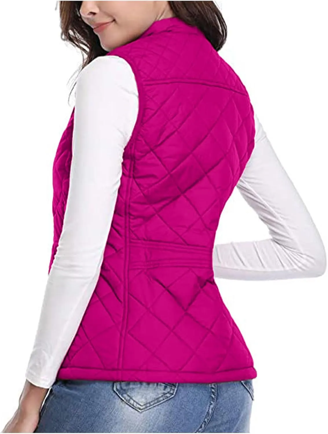 hlysgo Women's Quilted Vest, Stand Collar Lightweight Zip Pockets Padded Gilet Sleeveless Zipper Coat Jacket Outwear