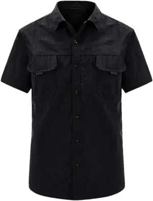 Hot Tactical Hiking Shirts Men Long Sleeve Cargo Work Shirt Summer Outdoor Quick-Dry Military Camping Hunting Fishing Work Shirt Short-Black Asian-XL