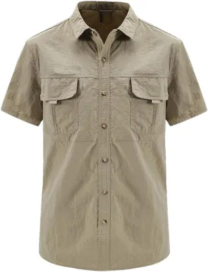Hot Tactical Hiking Shirts Men Long Sleeve Cargo Work Shirt Summer Outdoor Quick-Dry Military Camping Hunting Fishing Work Shirt Short-Khaki Asian-XXXL