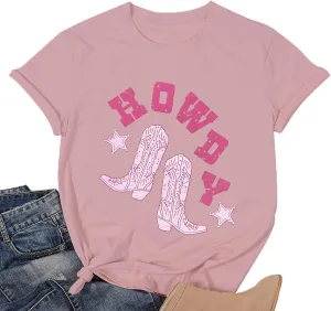 Howdy Shirt for Women Vintage Rodeo Cowgirl Graphic T-Shirt Western Country Concert Tee Tops