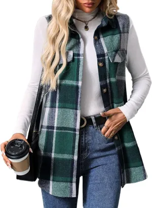 IDEALSANXUN Plaid Vest for Women Fall Winter Flannel Sleeveless Jacket Cardigan Outerwear