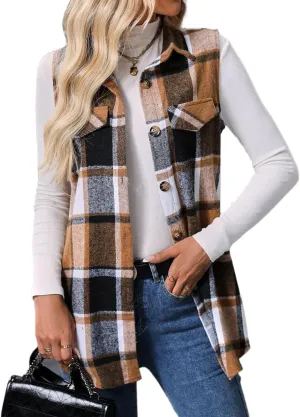IDEALSANXUN Plaid Vest for Women Fall Winter Flannel Sleeveless Jacket Cardigan Outerwear