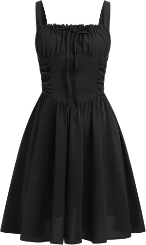 IMEKIS Women Floral Corset Dress Summer Spaghetti Strap Ruched Bust Going Out Tea Party Cocktail Short Sundress