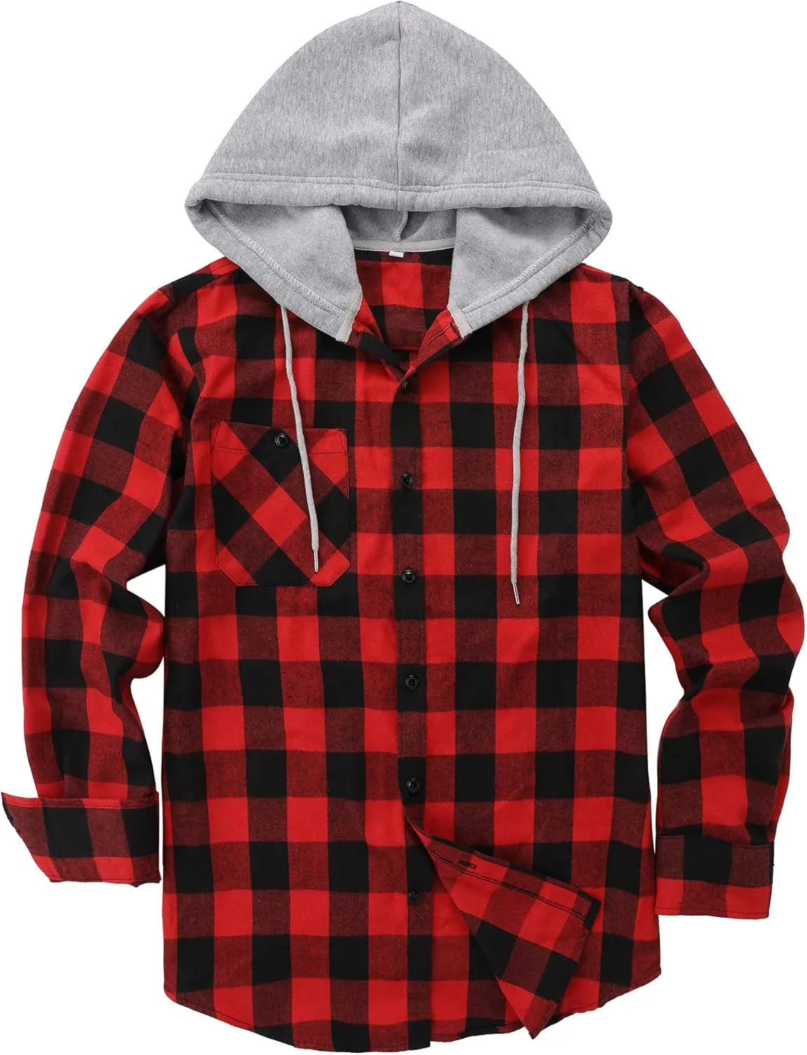 JACKETOWN Hooded Flannel Shirt for Men Plaid Shirts Long Sleeve Flannel Jacket Button-Down Shirt Jacket with Hood