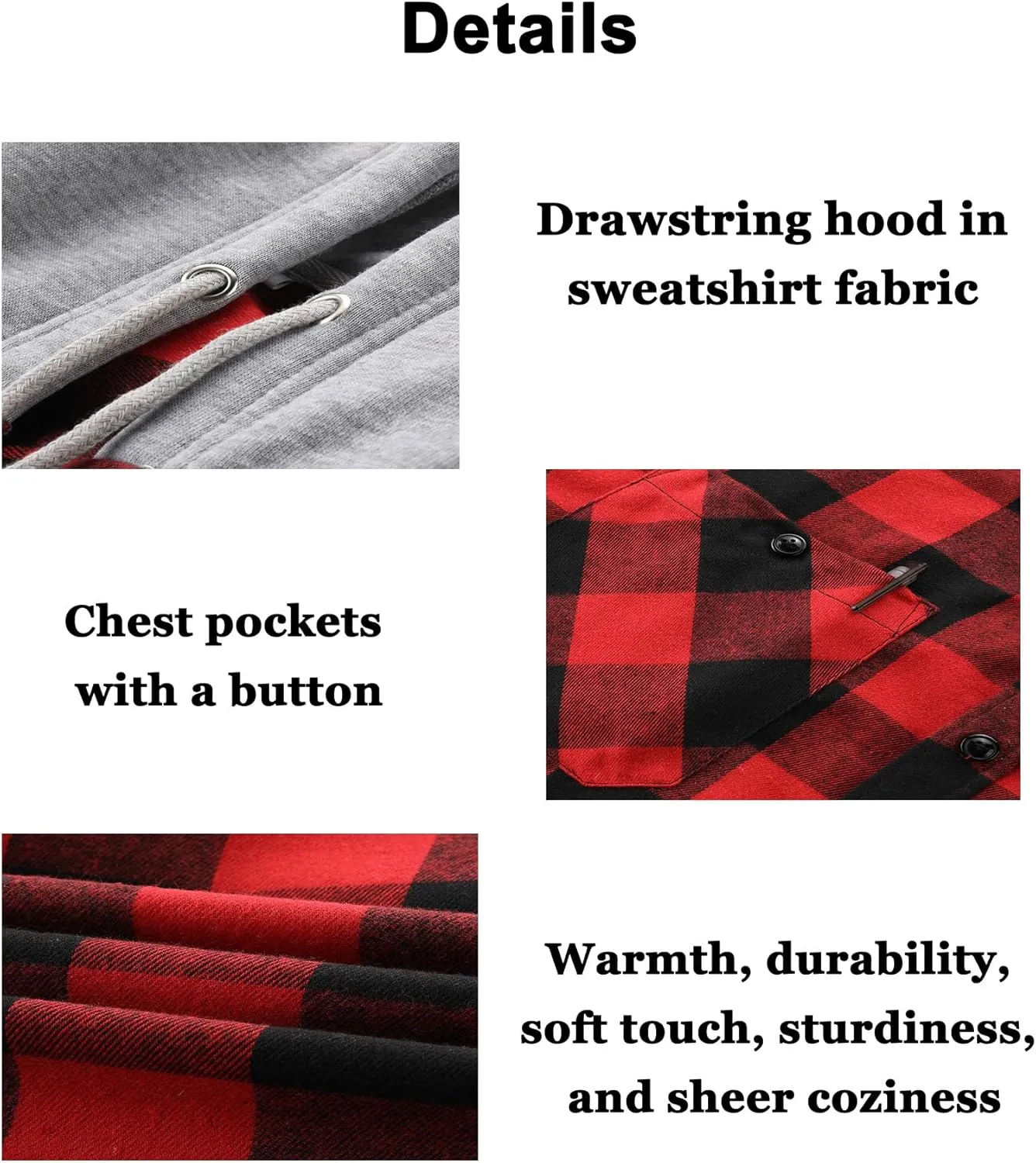 JACKETOWN Hooded Flannel Shirt for Men Plaid Shirts Long Sleeve Flannel Jacket Button-Down Shirt Jacket with Hood