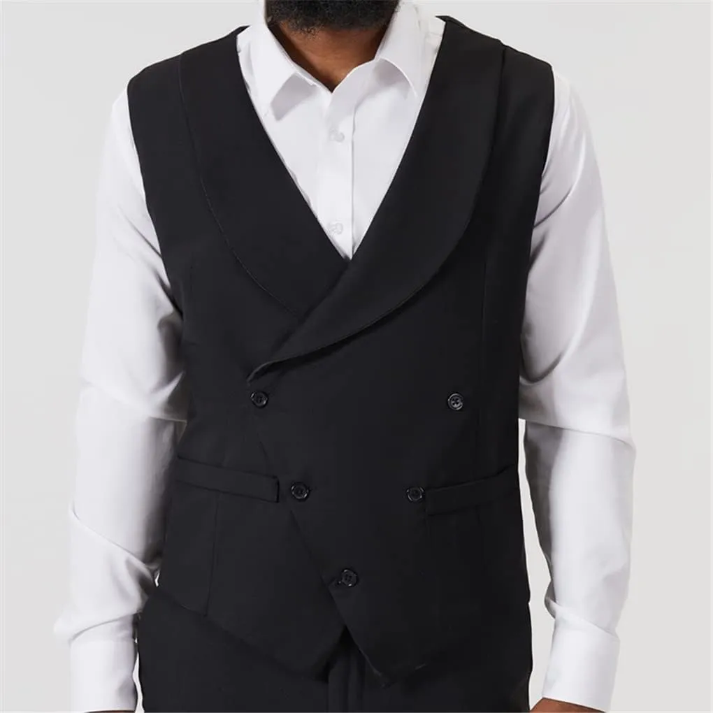 Jegsnoe Men Shawl Collar Double Breasted Tuxedo Vest Slim Fit Business Wedding Dress Waistcoat