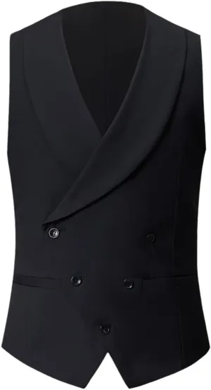Jegsnoe Men Shawl Collar Double Breasted Tuxedo Vest Slim Fit Business Wedding Dress Waistcoat