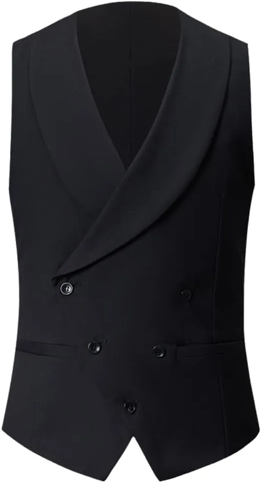 Jegsnoe Men Shawl Collar Double Breasted Tuxedo Vest Slim Fit Business Wedding Dress Waistcoat