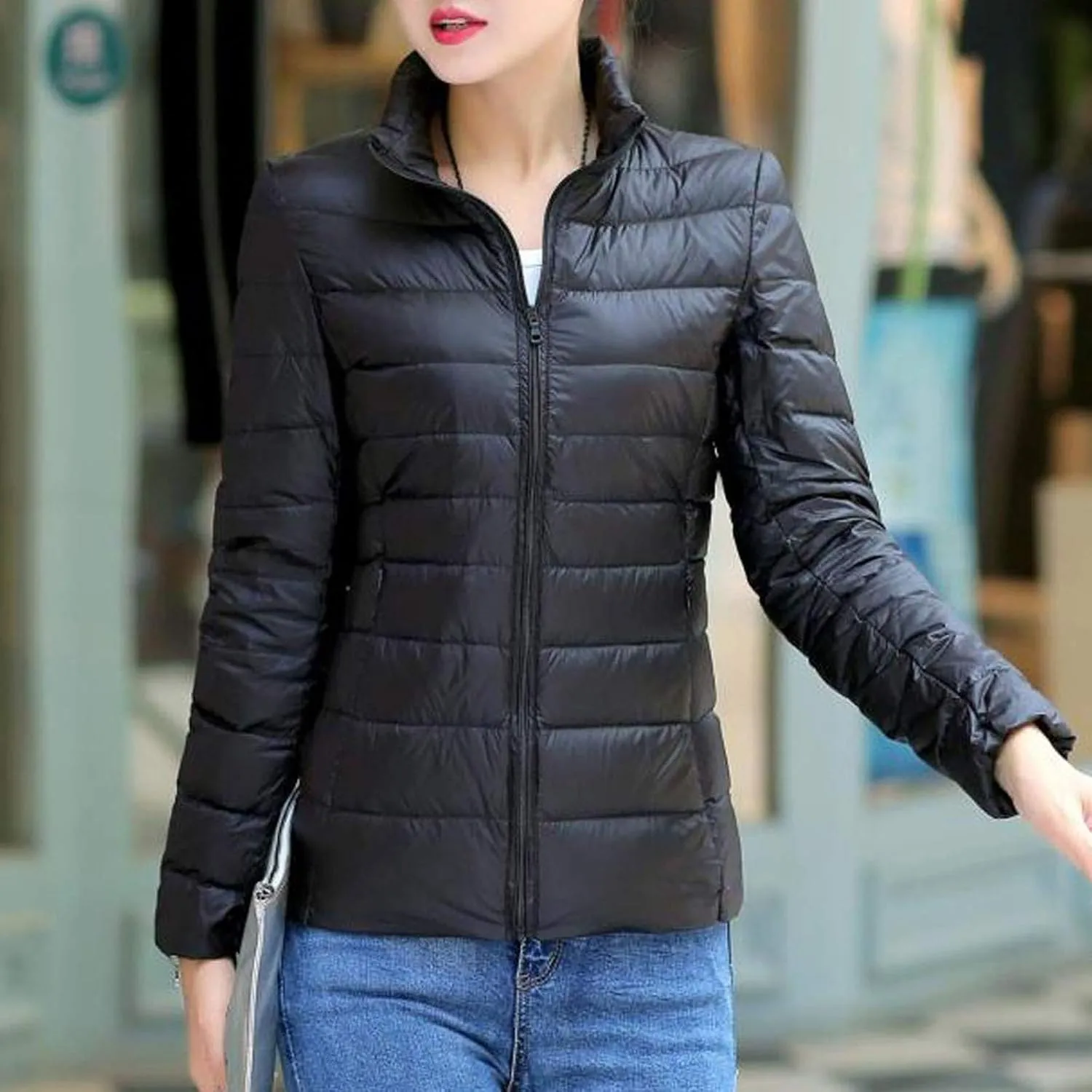 JEGULV Puffer Jacket Womens 2025 Winter Warm Lightweight Down Coats Lightweight Slim Fit Zip Up Jacket Short Duck Down Coats
