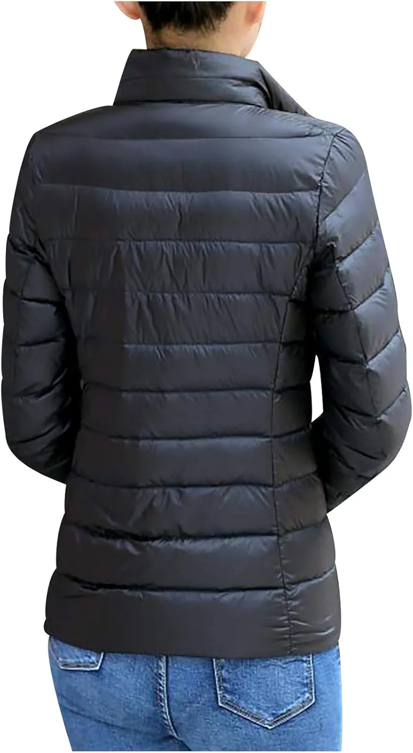 JEGULV Puffer Jacket Womens 2025 Winter Warm Lightweight Down Coats Lightweight Slim Fit Zip Up Jacket Short Duck Down Coats