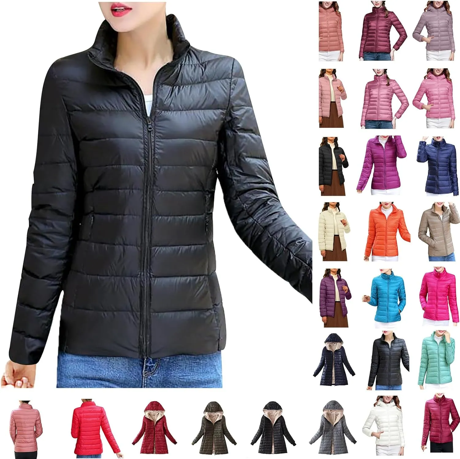 JEGULV Puffer Jacket Womens 2025 Winter Warm Lightweight Down Coats Lightweight Slim Fit Zip Up Jacket Short Duck Down Coats