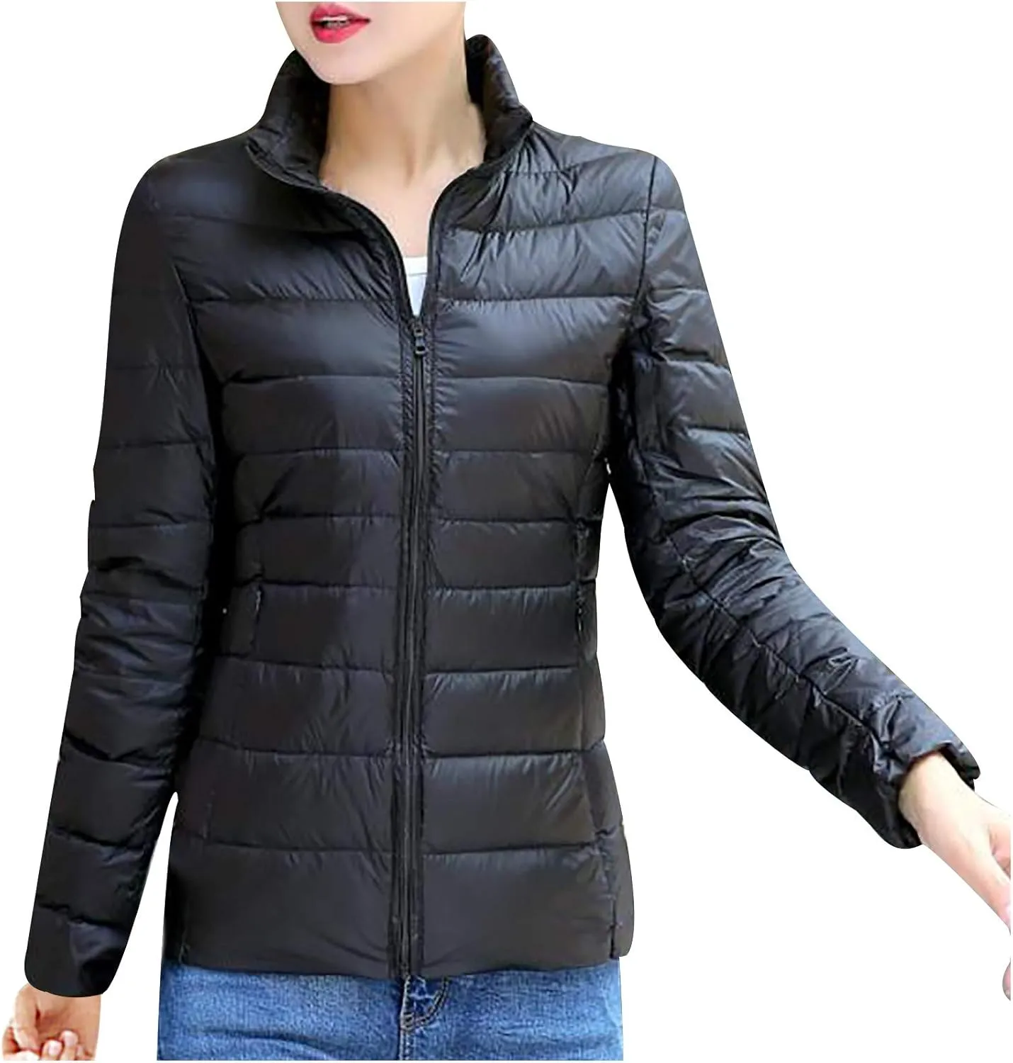 JEGULV Puffer Jacket Womens 2025 Winter Warm Lightweight Down Coats Lightweight Slim Fit Zip Up Jacket Short Duck Down Coats