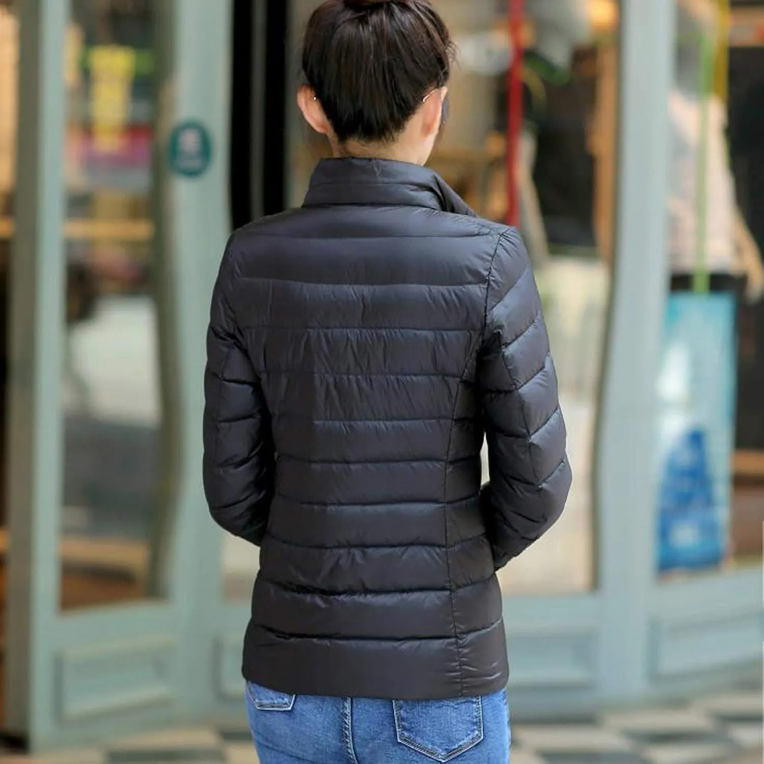 JEGULV Puffer Jacket Womens 2025 Winter Warm Lightweight Down Coats Lightweight Slim Fit Zip Up Jacket Short Duck Down Coats