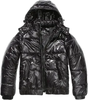 JEsilunmaMY Women's Shiny Short Winter Down Jacket Fashion Hooded Cropped Puffer Jacket Warm Thicken Padded Coats with Pocket