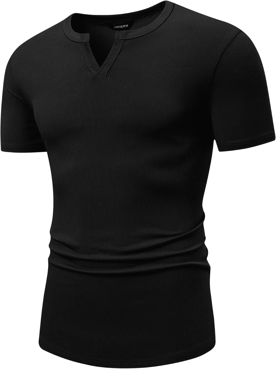 JMIERR Men's Muscle V-Neck T Shirt Short Sleeve Longline Ribbed Henley Shirt Gym Workout Athletic Tee Shirts