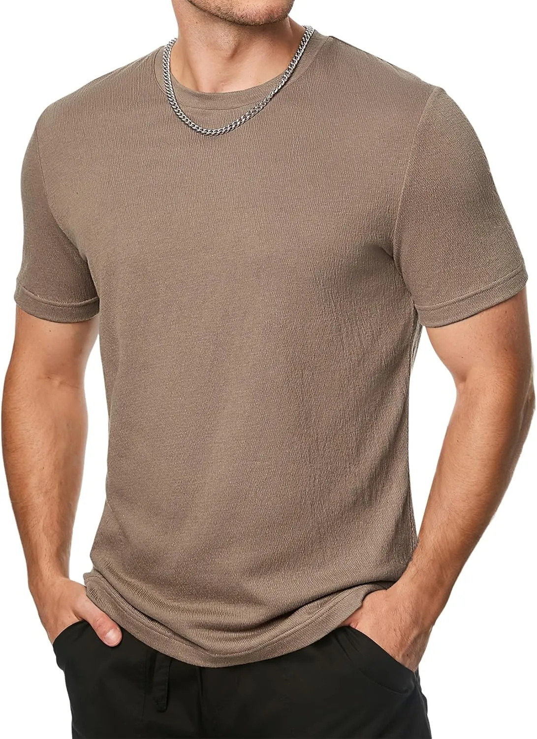 JMIERR Mens T-Shirt Short Sleeve Muscle Textured Knit Crewneck Slim T Shirt Gym Workout Athletic Tee Shirts