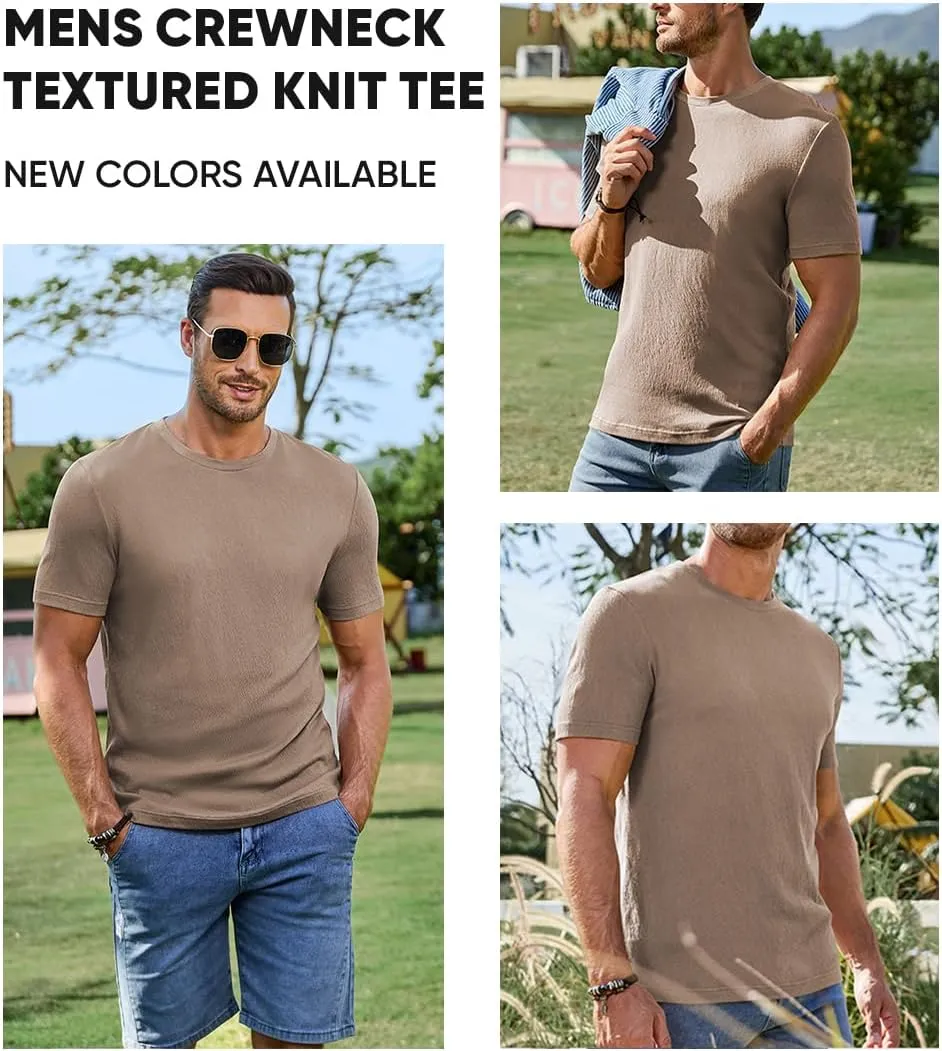 JMIERR Mens T-Shirt Short Sleeve Muscle Textured Knit Crewneck Slim T Shirt Gym Workout Athletic Tee Shirts