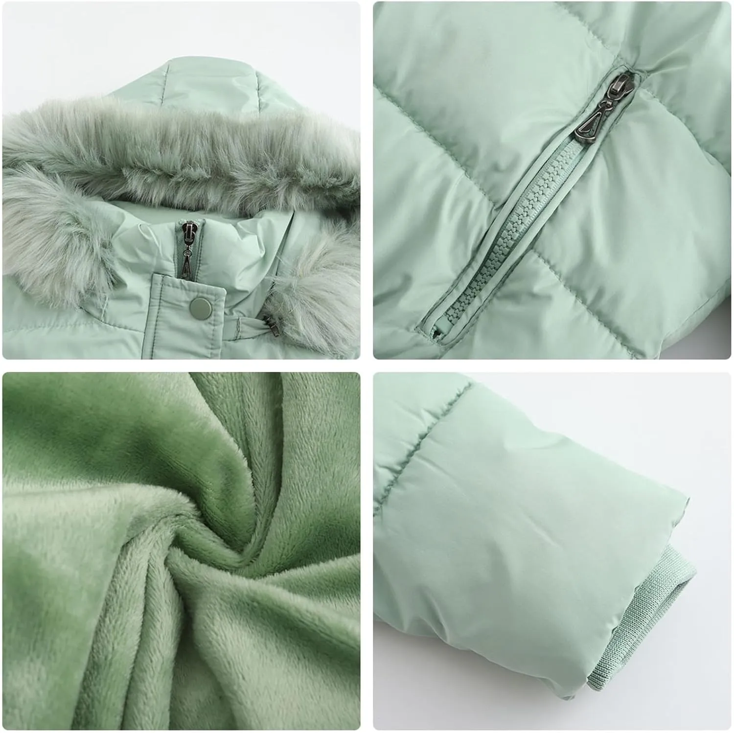 JOAU Women's Cotton Padded Puffer Jackets Zip Up Quilted Down Outwear Winter Warm Detachable Fur Hooded Pockets Short Coats