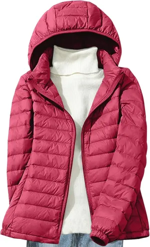 JOAU Women's Warm Quilted Puffer Coat Packable Ultra Lightweight Short Duck Down Jackets Outerwear with Removable Hood