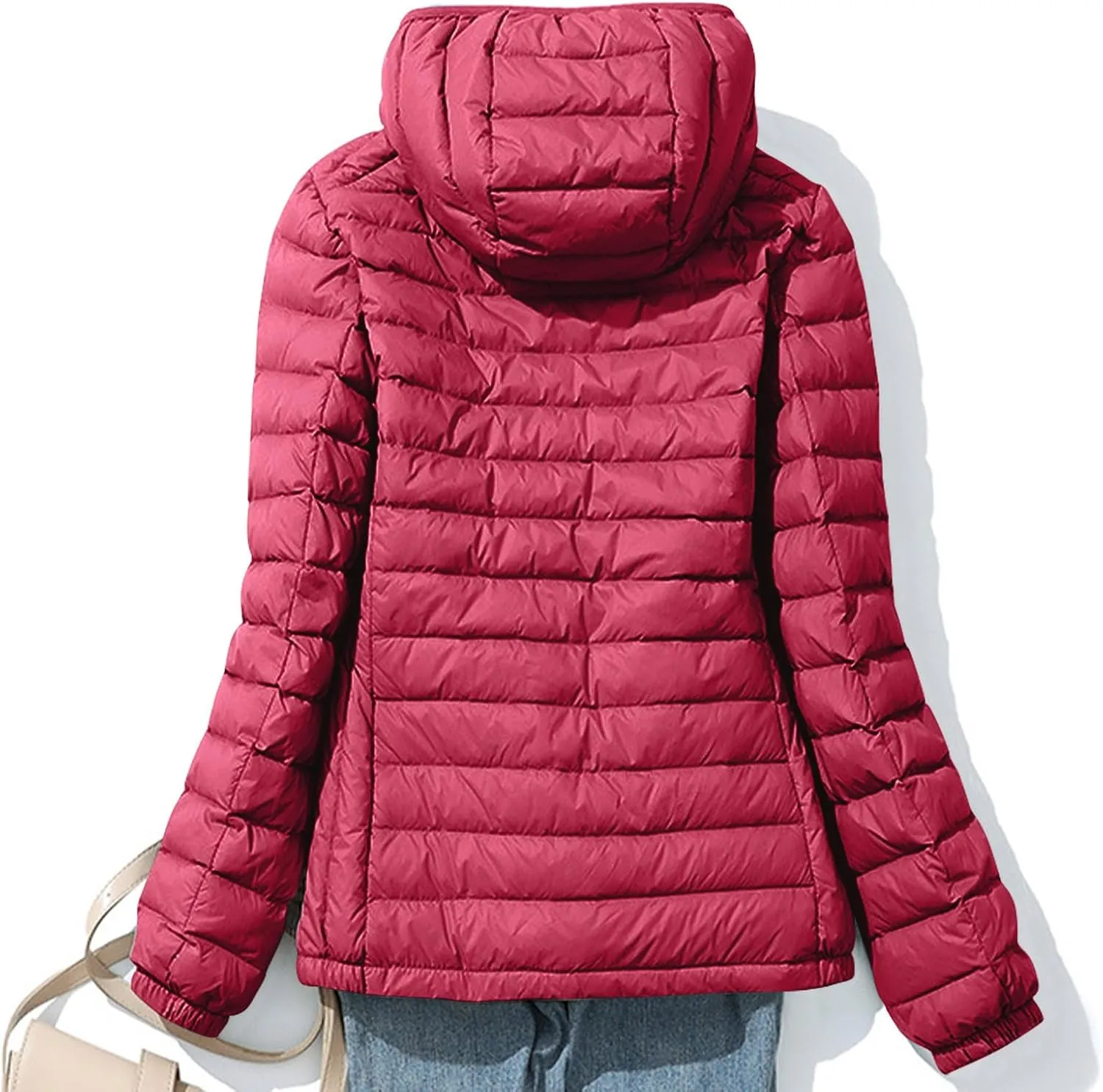 JOAU Women's Warm Quilted Puffer Coat Packable Ultra Lightweight Short Duck Down Jackets Outerwear with Removable Hood