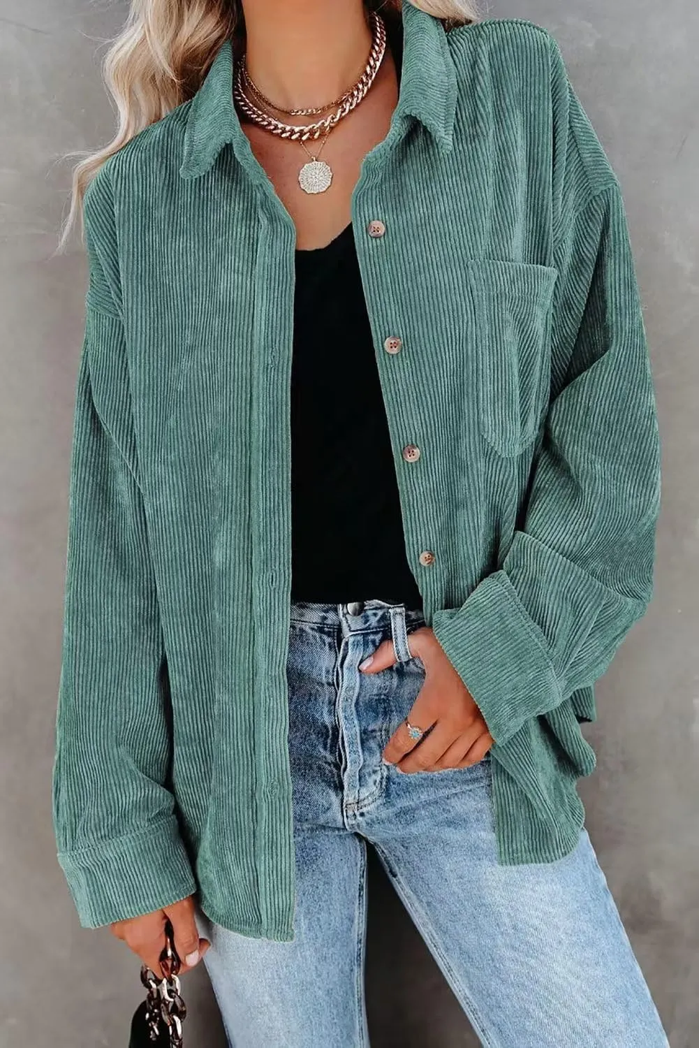 JOCAFIYE Womens Corduroy Shirt Casual Long Sleeve Button Down Jacket Fall Oversized Blouses Tops 2024