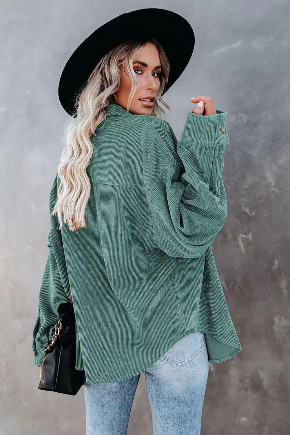 JOCAFIYE Womens Corduroy Shirt Casual Long Sleeve Button Down Jacket Fall Oversized Blouses Tops 2024