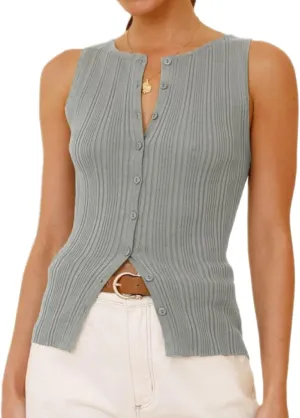 KMBANGI Women Button Down Knitted Vest Ribbed Tank Tops Button Up Open Front Knit Shirt Sleeveless Slim Fit Dressy Top