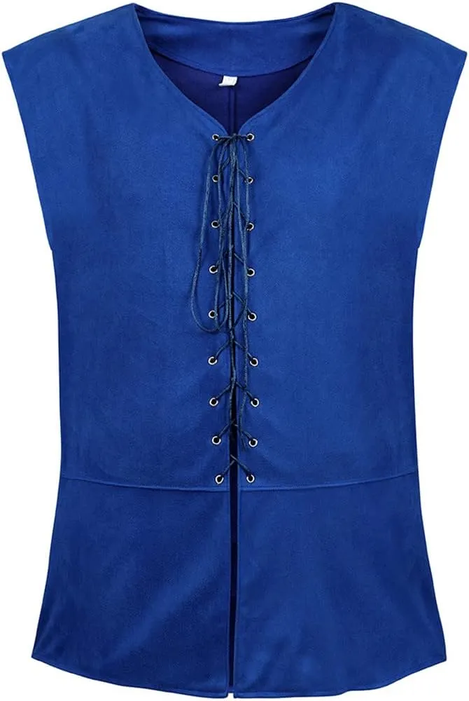 Kranchungel Mens Medieval Vest Pirate Costume Renaissance Steampunk Lace-up Viking Vest Gothic Waistcoat Outfit