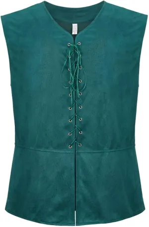 Kranchungel Mens Medieval Vest Pirate Costume Renaissance Steampunk Lace-up Viking Vest Gothic Waistcoat Outfit