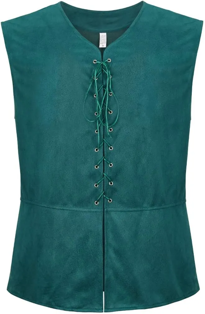 Kranchungel Mens Medieval Vest Pirate Costume Renaissance Steampunk Lace-up Viking Vest Gothic Waistcoat Outfit