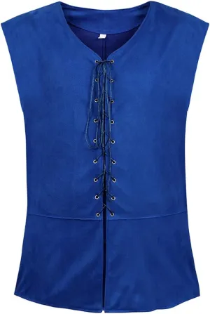 Kranchungel Mens Medieval Vest Pirate Costume Renaissance Steampunk Lace-up Viking Vest Gothic Waistcoat Outfit