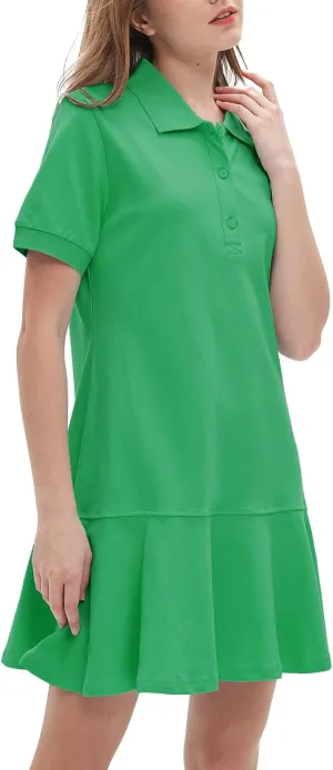 Ladyful Women's Polo Dress Short Sleeve Ruffle Hem Flowy Summer Golf Tennis Athletic Mini Dress