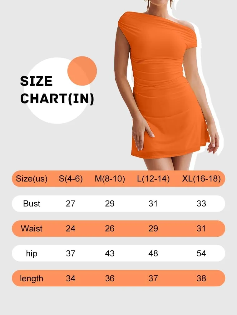 LAGSHIAN Women's Summer Off Shoulder Trendy Ruched Stretch Bodycon Cocktail Party Flare Mini Dress