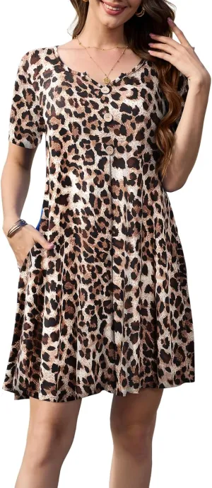 LARACE Womens Summer Dresses Plus Size Swimwear Cover Up Casual V Neck Button Up Short Sleeve Mini Dress with Pockets