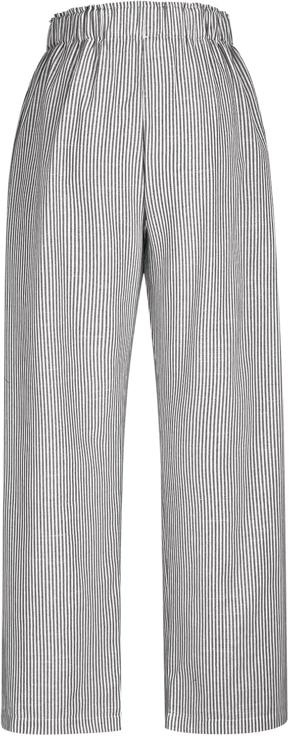 Lastesso Capri Pants for Women Fashion Vertical Stripe High Waist Belted Trousers Flowy Boho Business Casual Summer Outfits
